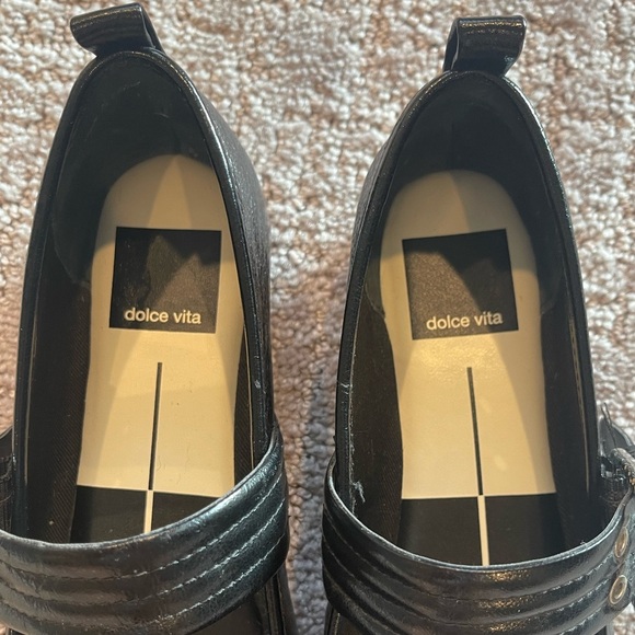 Dolce Vita Arora Black Leather Flats with Silver Buckle, Square Toe, Ballet, 6 - Picture 9 of 15